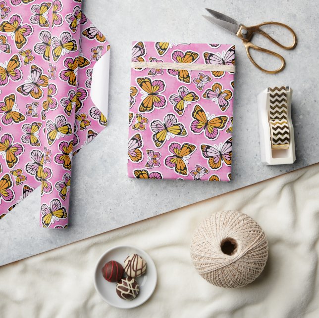 Papier Cadeau Vibe Y2K papillon orange (Artisanat)