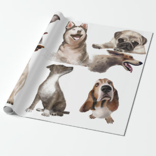 Papier Cadeau Vibes à mâchoires Aquarelle Chiens Enveloppement P