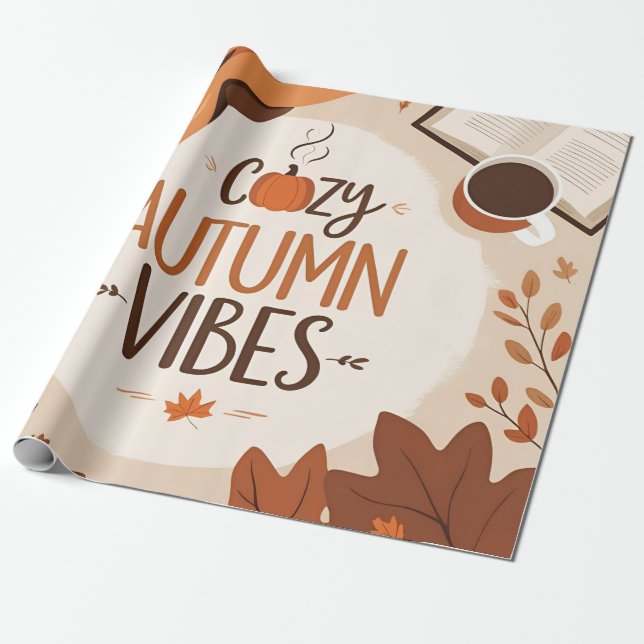 Papier Cadeau Vibes d'automne confortables - Design plat minimal (Déroulé)