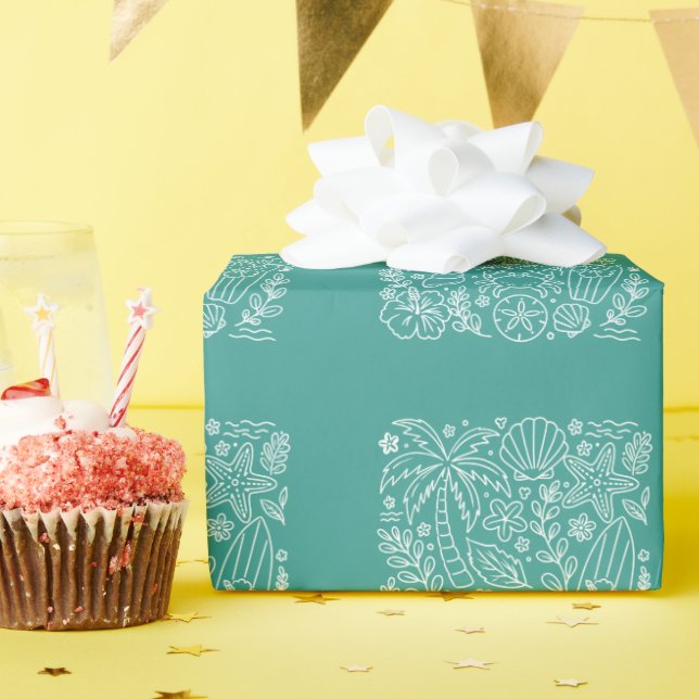 Papier Cadeau Vibes de Plage Tropicale (Fête d'anniversaire)