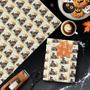 Papier Cadeau Vibes de sorcière cosy Halloween Citrouille violet