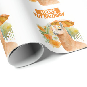 Papier Cadeau Vibes d'été Aquarelle Llama Anniversaire