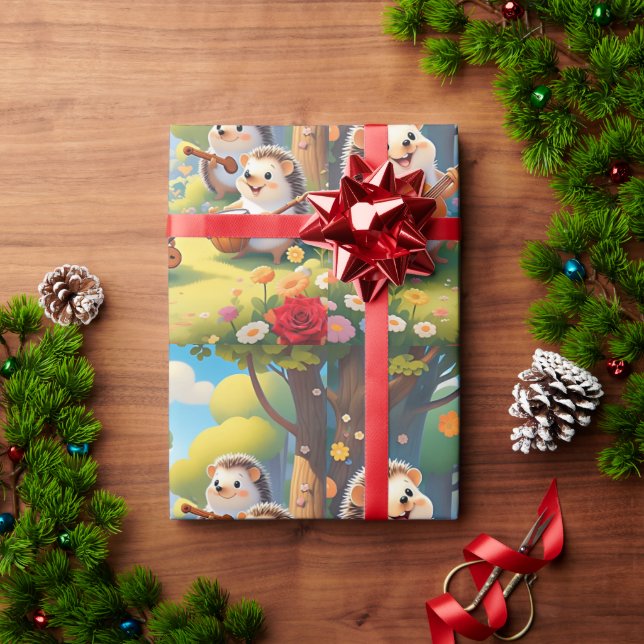 Papier Cadeau "Vibes musicales de hérisson" (Cadeau de vacances)