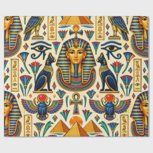 Papier Cadeau Vibrant Ancien Égypte Pharaons Scarabées Faucons L