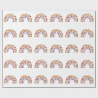 Papier Cadeau Vibrant Floral Rainbow Watercolor Birthday