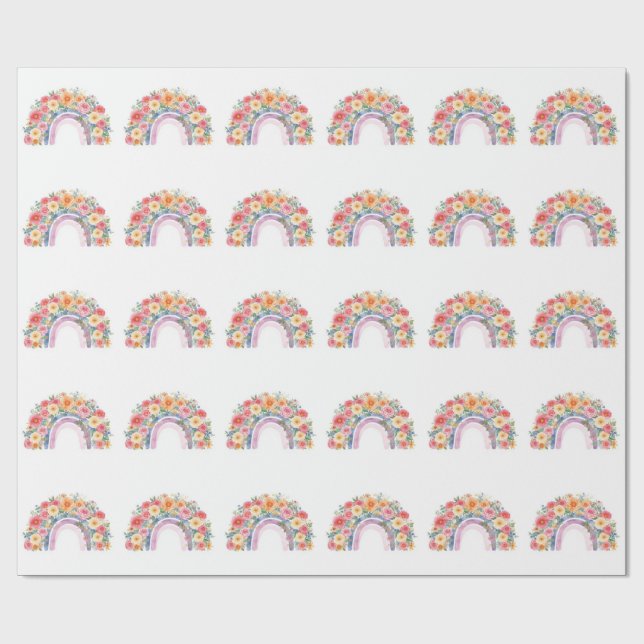 Papier Cadeau Vibrant Floral Rainbow Watercolor Birthday (Plat)