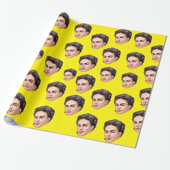 Papier Cadeau Vibrant Frida Kahlo Toon Illustration Face Motif (Déroulé)