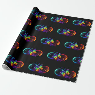 Papier Cadeau Vibrant infinity with rainbow butterfly on black