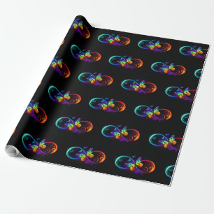 Papier Cadeau Vibrant infinity with rainbow butterfly on black