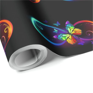 Papier Cadeau Vibrant infinity with rainbow butterfly on black