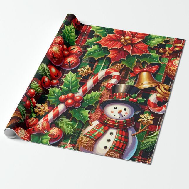 Papier Cadeau Vibrant Noël Plaid (Déroulé)