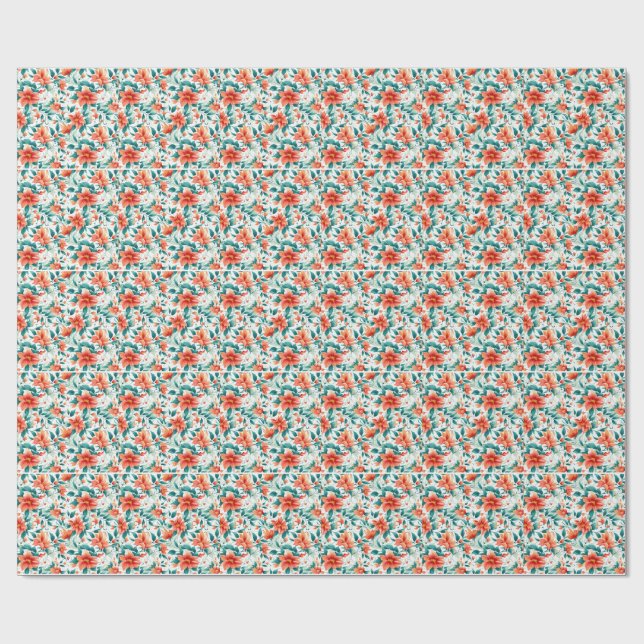 Papier Cadeau Vibrant Orange Floral Garden Pattern - Elegant Tea (Plat)