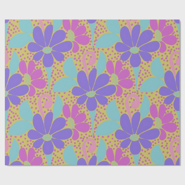 Papier Cadeau Vibrant Purple & Pink Floral Pattern Wrapping  (Plat)