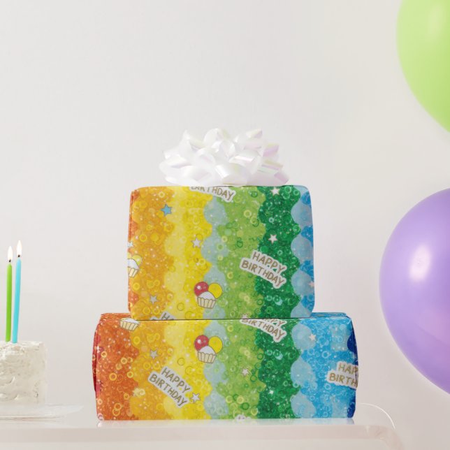 Papier Cadeau Vibrant Rainbow Birthday Cake Wrapping Paper  (Cadeaux de fête)