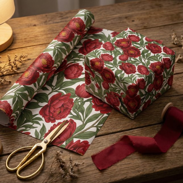 Papier Cadeau Vibrant Red Peony Collection Customizable Party  (Créateur téléchargé)