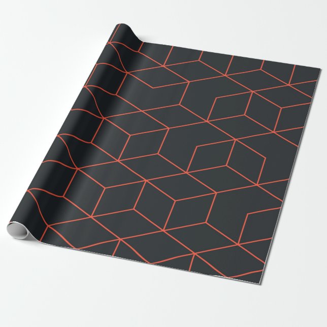 Papier Cadeau Vibrant, rétro, simple, cool, tendance motif cube (Déroulé)