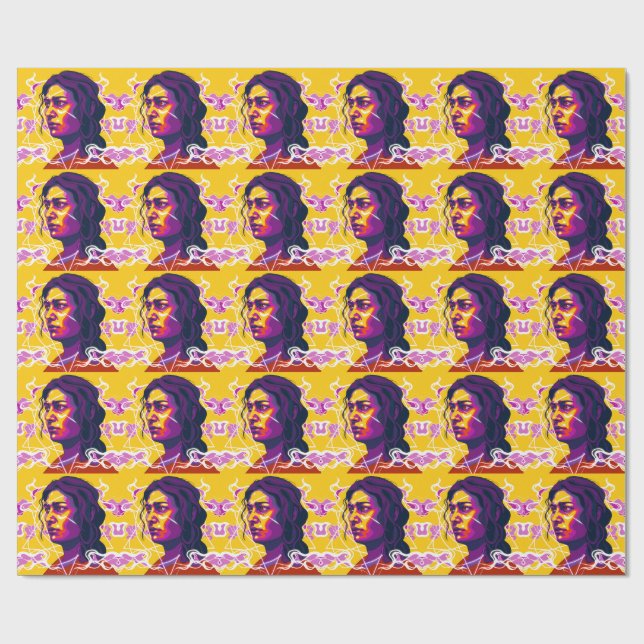 Papier Cadeau Vibrant Stylized Portrait with Abstract Elements (Plat)