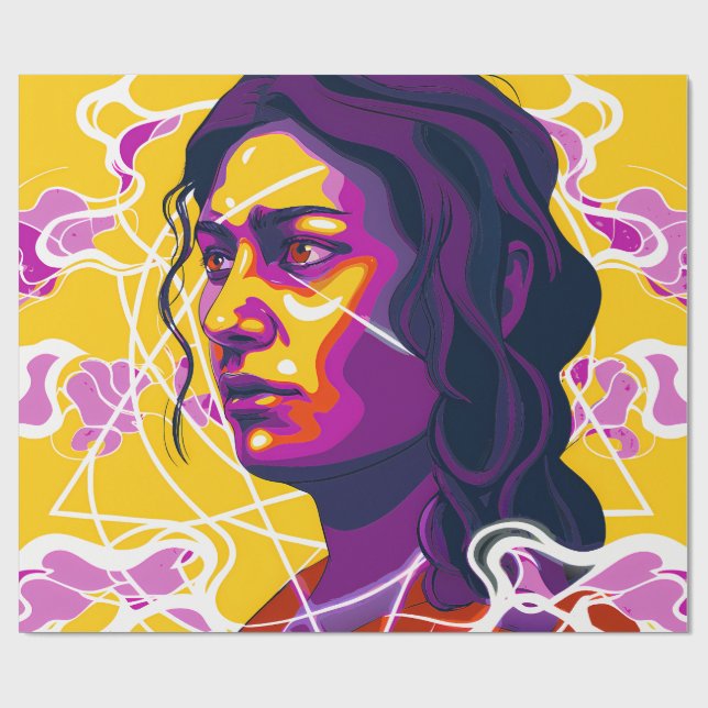Papier Cadeau Vibrant Stylized Portrait with Abstract Elements (Plat)