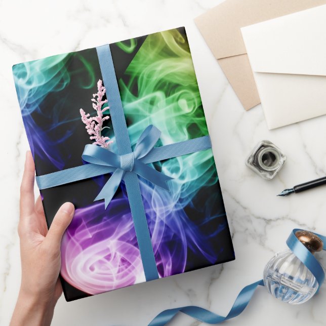 Papier Cadeau Vibrant Vert bleu violet Abstrait motif de fumée (Cadeaux)
