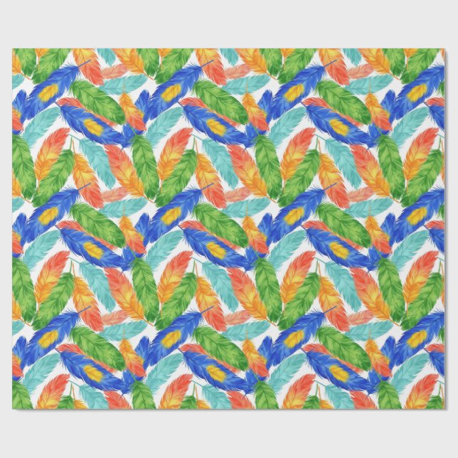 Papier Cadeau Vibrant Watercolor Feather Pattern — Abstract ِArt (Plat)