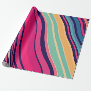 Papier Cadeau Vibrantes rayures ondulées multicolores – Moderne