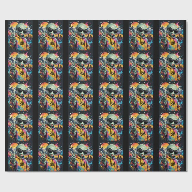 Papier Cadeau Vibrations d'Alien Drôles (Plat)