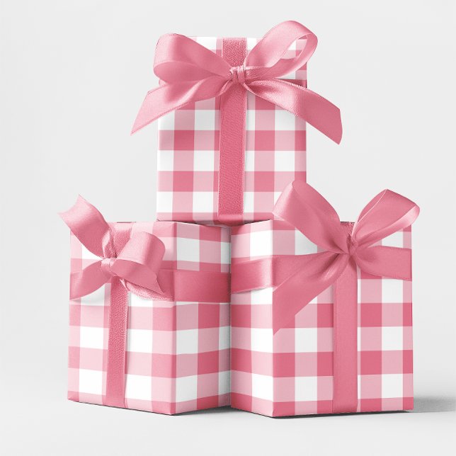 Papier Cadeau Vichy à carreaux rose 7,62 cm (Large Pink Gingham Gift Wrap)