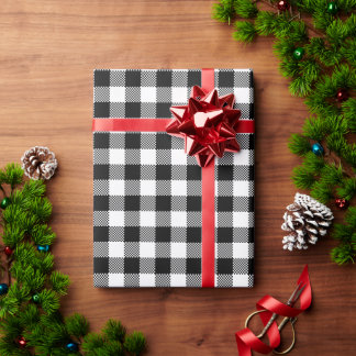 Papier Cadeau Vichy Blanc et Buffalo Plaid Noir et Blanc