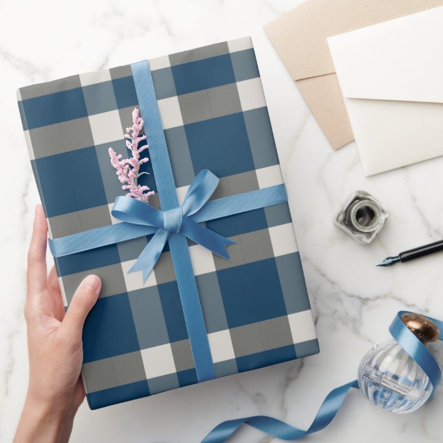Papier Cadeau Vichy Buffalo Bleu Gris Blanc  (Cadeaux)