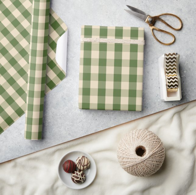 Papier Cadeau Vichy vert sauge et crème (Artisanat)