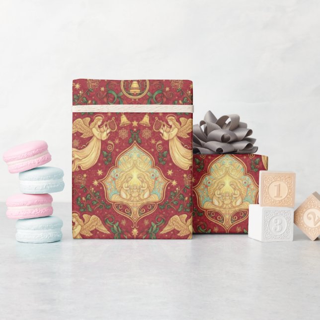 Papier Cadeau Victorian Nativity Angels Christmas Wrapping Paper (Baby Shower)