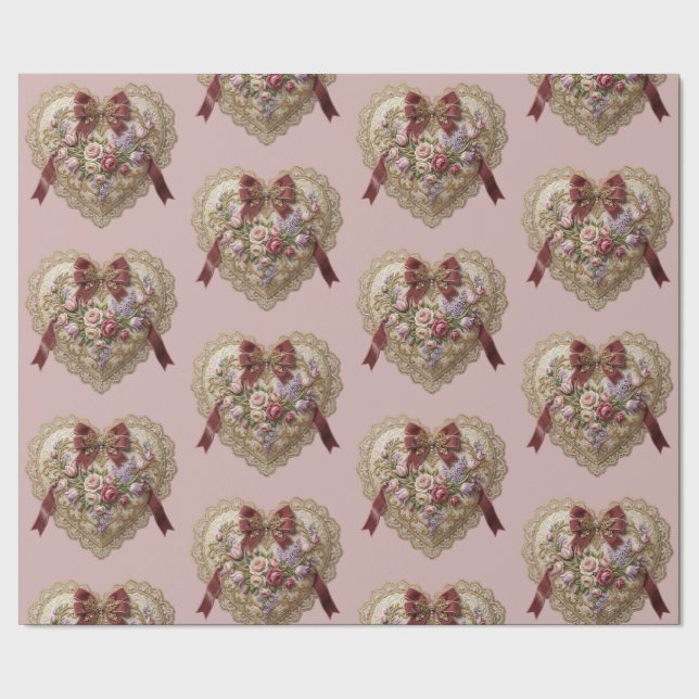 Papier Cadeau Victorian Rose Lace Heart Wrapping Paper (Couture)