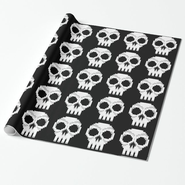 Papier Cadeau Videogame - Crâne de mort - Pixel Art (Déroulé)