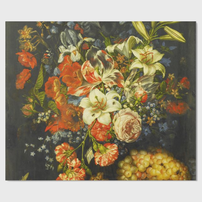 Papier Cadeau Vie morte avec fleurs et fruits (Plat)