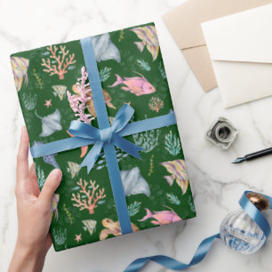 Papier Cadeau Vie océanique aquarelle forêt verte texturée