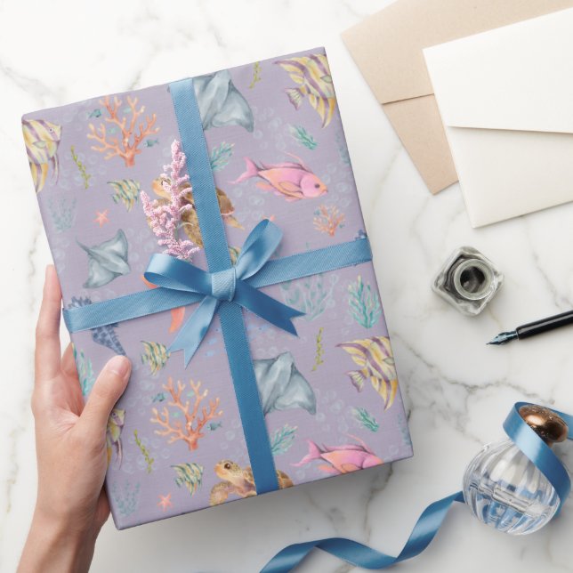 Papier Cadeau Vie océanique aquarelle texture violet clair (Cadeaux)