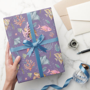 Papier Cadeau Vie océanique aquarelle texture violette