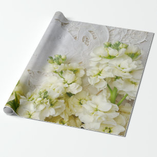 Papier Cadeau Vieille dentelle avec fleurs blanches