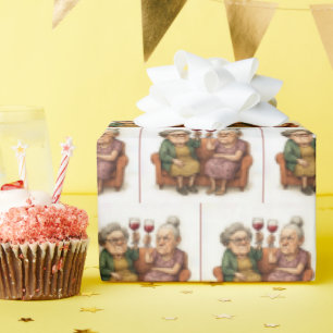 Papier Cadeau Vieilles Dames Acariâtres Avec du Vin Rouge