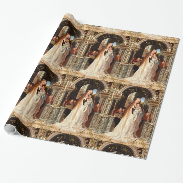 PAPIER CADEAU VIERGE À L'ENFANT, ANGES MUSICIENS NOËL (Déroulé)