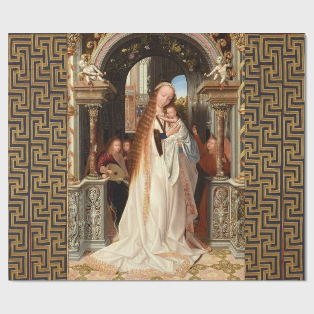 PAPIER CADEAU VIERGE AVEC ENFANT, ANGES MUSICAUX NOËL (Plat)