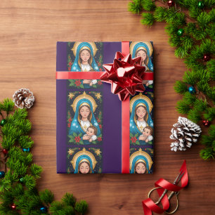 Papier Cadeau Vierge catholique chrétienne Marie Noël