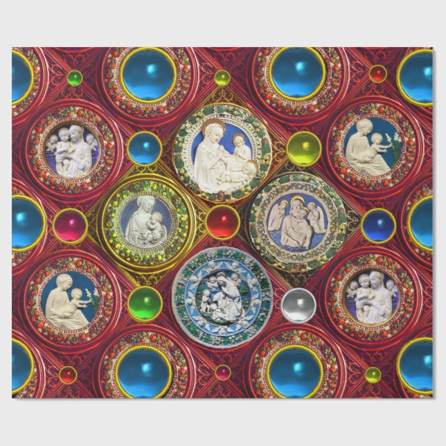 PAPIER CADEAU VIERGE, ENFANT, ANGES, COURONNES DE NOËL FLORALES, (Plat)