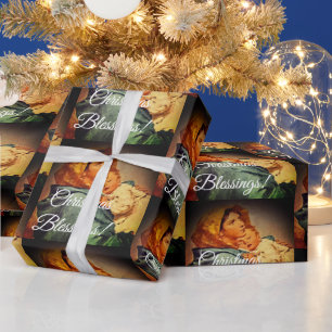 Papier Cadeau Vierge Marie avec Noël d'enfant