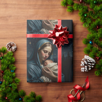 Papier Cadeau Vierge Marie et Jésus Noël Nativité vintage