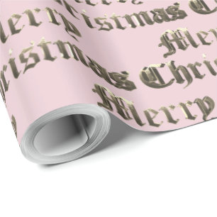 Papier Cadeau Vieux anglais Lettering Gold et Baby Pink Noël