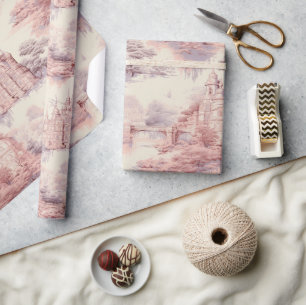 Papier Cadeau Vieux Château Moderne Toile Rouge de Jouy motif