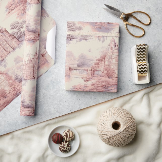 Papier Cadeau Vieux Château Moderne Toile Rouge de Jouy motif (Artisanat)