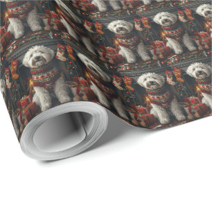Papier Cadeau Vieux chien de berger anglais avec cheminée de cad