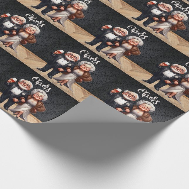 Papier Cadeau Vieux couple amusant habillé pour la ville (Coin)